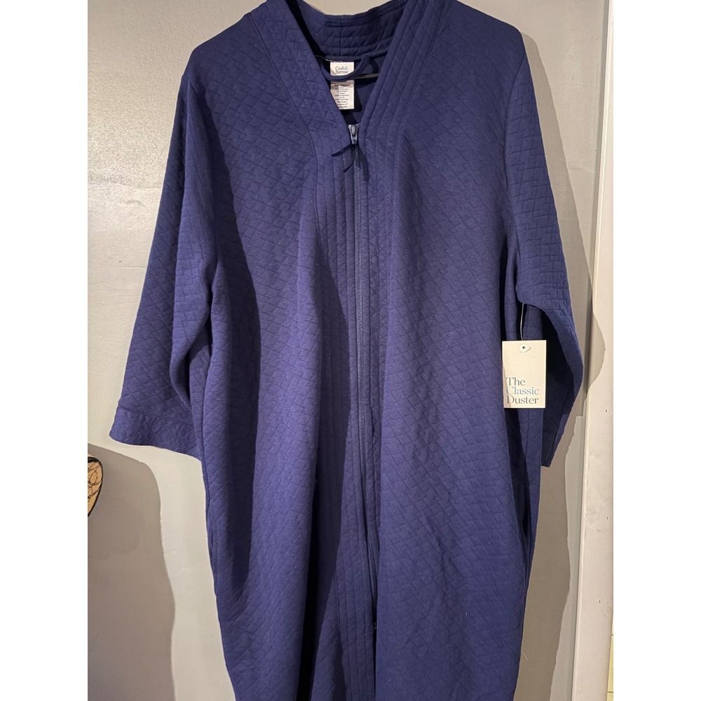 Croft & Barrow Navy Blue Quilted Zip Front Classic Duster Robe Plus Size 1X NWT